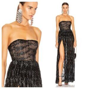 Reve Riche Maxi Dress Gown Black Strapless Sheer Corset Kamila Embroidered Shine